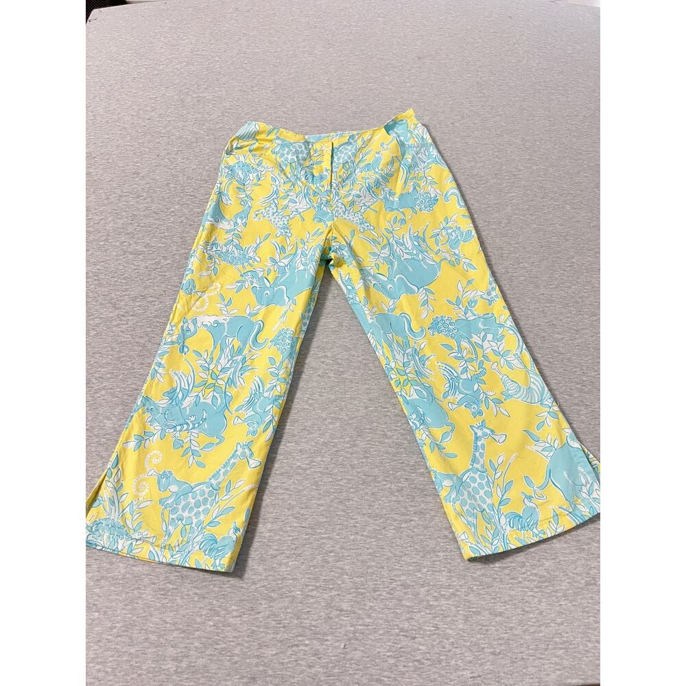 Lilly Pulitzer Capri Pants Girls 14 Vintage Sunshine Junkanoo Zoo Yellow Blue